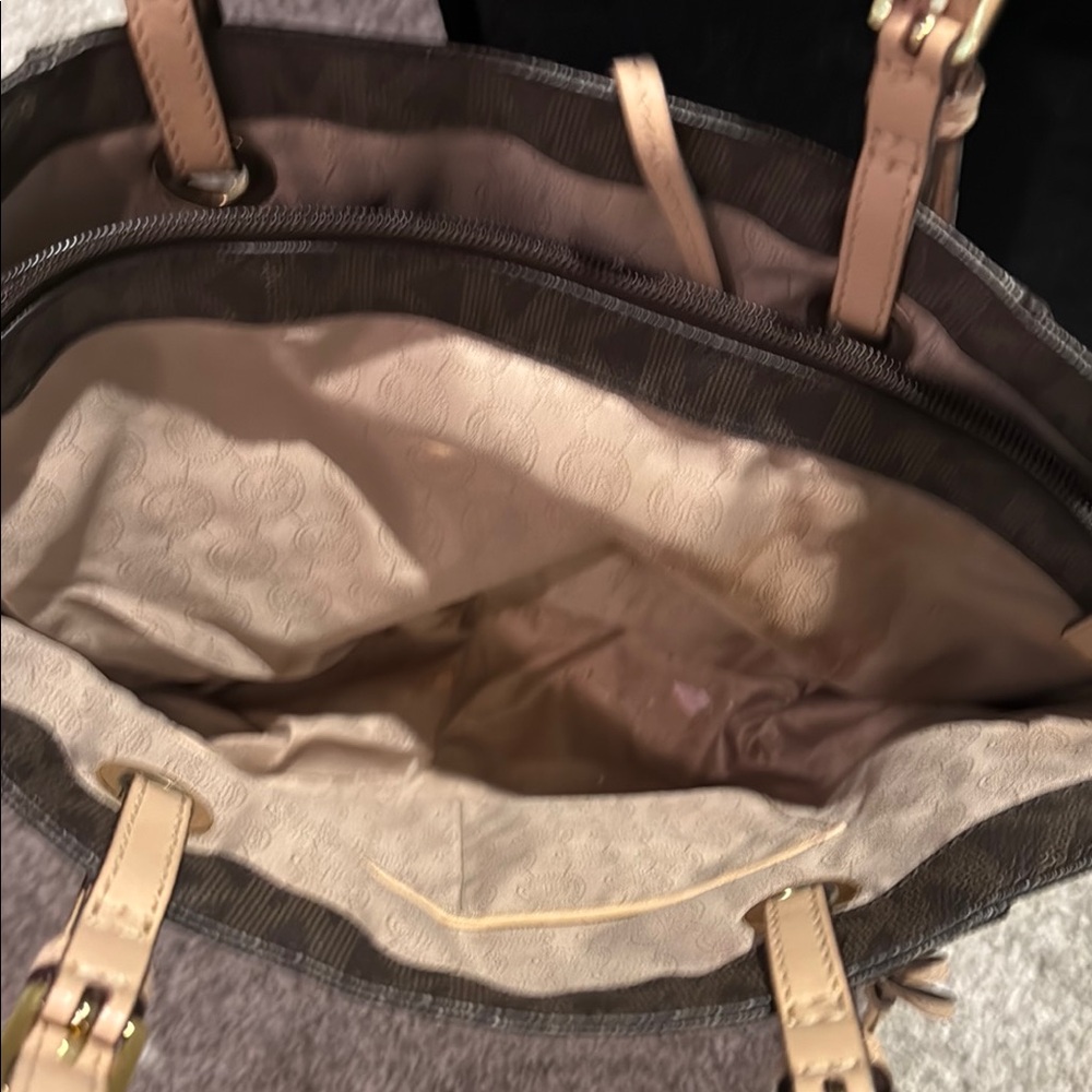 Michael Kors Brown Monogram Tote with Gold Accents - Picture 2 of 3